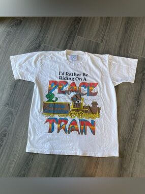 ONLINE CERAMICS Peace Train T-Shirt Tee White Size Large L